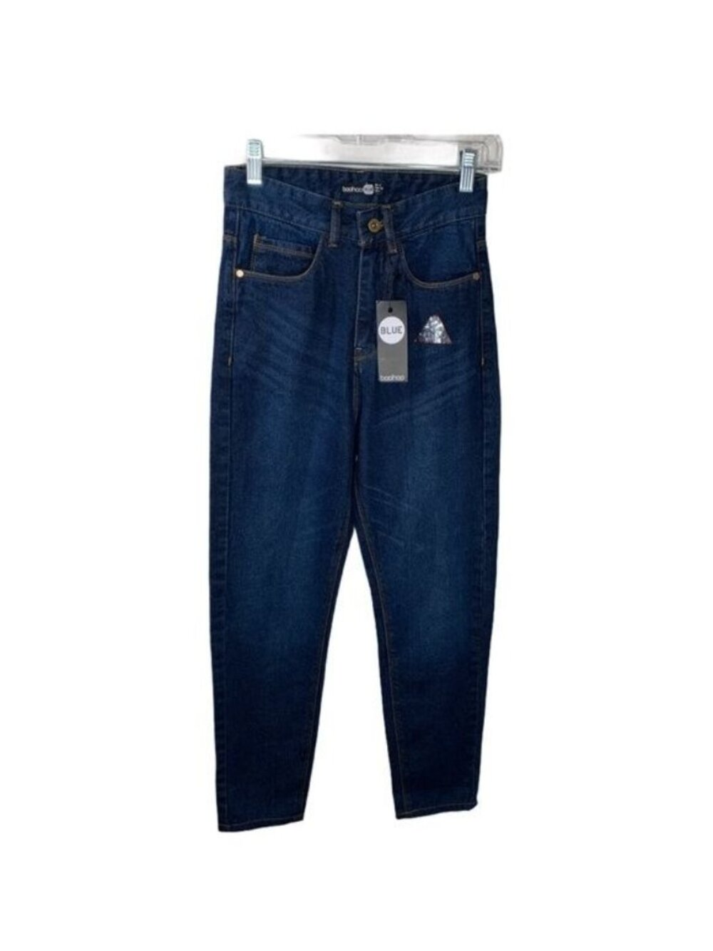 Boohoo Womens Size 1 High Rise Mom Jeans Dark Wash Blue Denim Pants